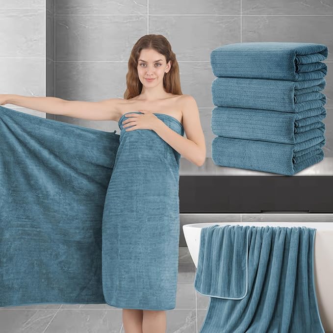 Extra Large Bath Sheet Set of 4,Ultra Soft Fluffy Towel,35”x 70”Oversized Bath Towel Set,Premium Microfiber Bathroom Towel Set Highly Absorbent Quick Dry Shower Towel for Bathroom,Hotel,Spa(Turquoise) by JessyHome