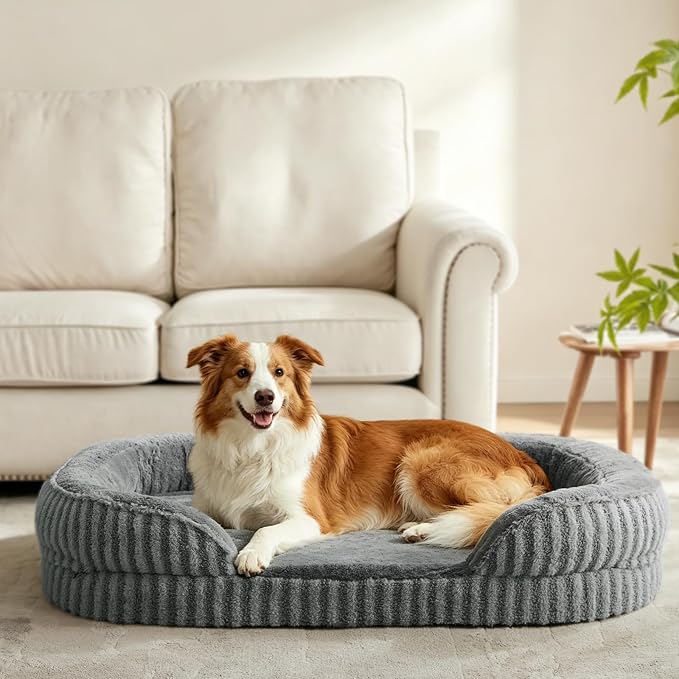 MIXJOY Orthopedic Dog Beds Large Sized Dog,Large Washable Dog Bed Waterproof Oval Dogs Bed with Removable Cover,Egg-Crate Foam Big Pet Bed Couch Sofa with Bolster Sides,Non-Slip Bottom,L 35"X25",Grey - Image 8