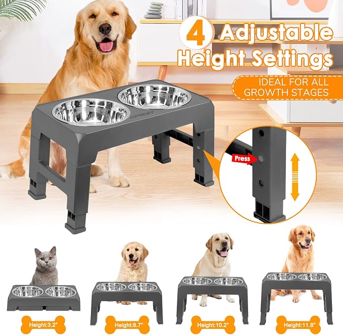 URPOWER Raised Dog Bowls 4 Height Adjustable Elevated Bowl Stand | Stainless Steel Water Bowl Non-Slip Dog Food Bowls Stand for Small Medium Large Dogs and Pets - Image 2