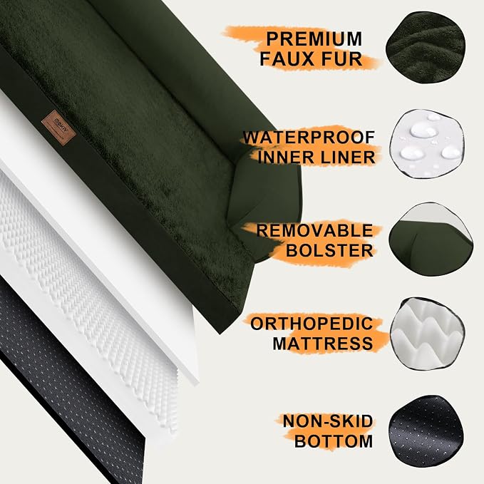 MEKIY Orthopedic Waterproof Dog Bed Pet Couch with Bolster for Medium Dogs | Pillow Support for Neck Relief, Egg Crate Foam, Waterproof Liner, Anti-Slip Bottom, Machine Washable Cover, 30 x 22 Inch - Image 5
