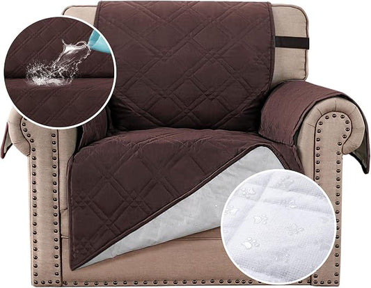H.VERSAILTEX 100% Waterproof Sofa Slipcover Washable Armchair Cover Non-Slip Furniture Protector for Living Room Couch Cover for Pets Chair Cover with Puppy Paw Silicone Backing (Armchair, Brown) by HVERSAILTEX