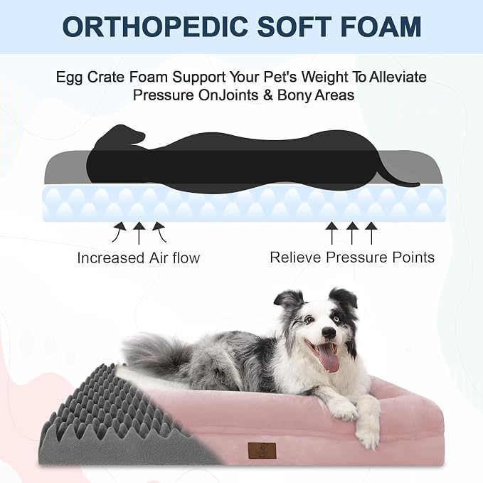 XL Orthopedic Waterprood Dog Bed for Extra Large Size Dogs | 360 Degree Bolster Support, Egg Crate Foam, Waterproof Liner, Non-Slip Bottom, Machine Washable Cover, 45 x 35 Inch - Image 2