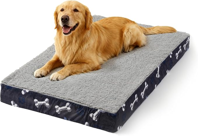 Orthopedic Dog Bed for Crate Sherpa Pet Bed 35x22 Inch Navy | Egg Crate Support, Waterproof Dog Bed, Machine Washable Removable Cover, Soft Sherpa Dog Crate Bed, Anti Slip Bottom by CAPTSNOOZE