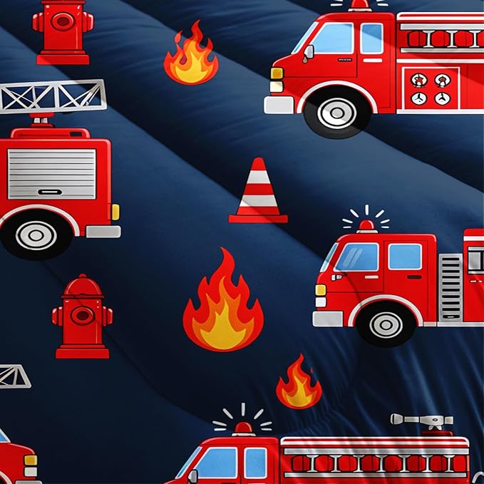 QOOMO Fire Truck Comforter Twin Size,Truck Kids Comforter Set,3Pcs Bedding Set Printed Comforter with 2 Pillowcases,Down Alternative,Soft and Lightweight,for All Seasons - Image 5