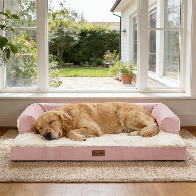 Waterproof Orthopedic Dog Bed for Extra Large Dogs, 45x35in, Pink | Orthopedic Foam Relieves Joint Pressure, Bolsters Supports Head And Neck, Washable Cover, Non-Slip Bottom - Image 11