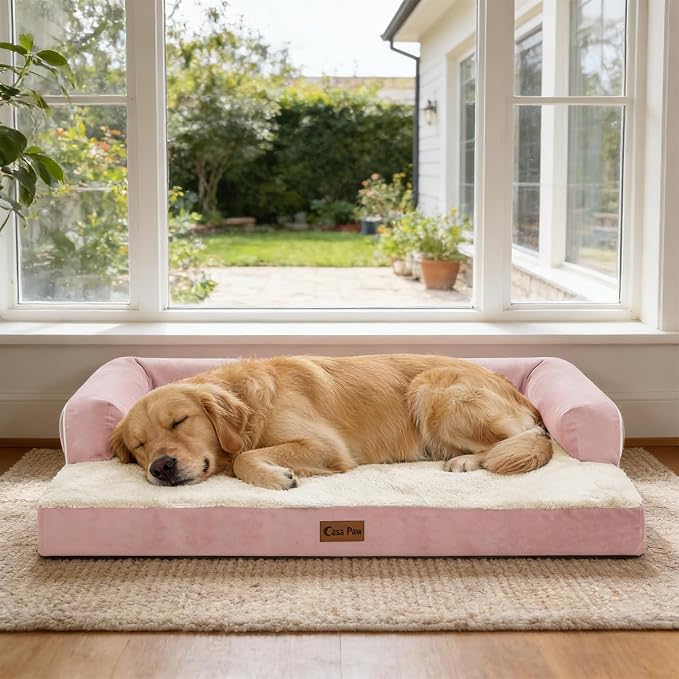 Waterproof Orthopedic Dog Bed for Medium Dogs, 35x22in, Pink | Orthopedic Foam Relieves Joint Pressure, Bolsters Supports Head And Neck, Washable Cover, Non-Slip Bottom - Image 8