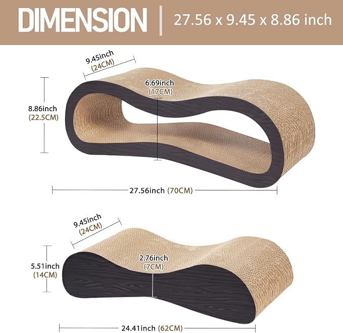 Simple Delxue 2 in 1 Large Cardboard Cat Scratcher Lounger，Cat Scratching Board for Indoor Cats,100% Recyclable&Reversible Horizontal Scratching Pads Prevents Furniture Damage,Brown - Image 2