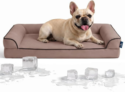Cooling Dog Bed for Small, Medium Dogs & Cats with Bolsters, Q-Max>0.45 Orthopedic Pet Cool Sofa Beds with Breathable Egg Crate Foam, Removable Washable Cover, Dusty Rose by blunique