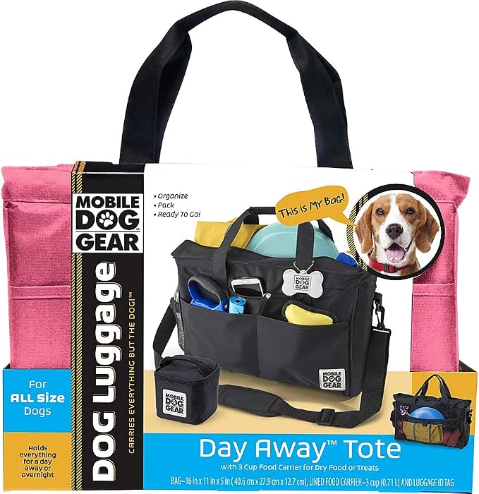 Mobile Dog Gear, Day Away Tote, Dog Travel Bag, Includes 3 Cup Food Holder, Pink - Image 5
