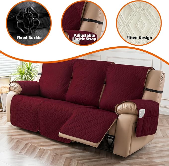 Genina Waterproof Reclining Couch Cover for 3 Seater Non-Slip, Washable Sofa Covers for 3 Cushion, Furniture Protector for Dogs Pets Kids (Wine Red, Recliner) - Image 7