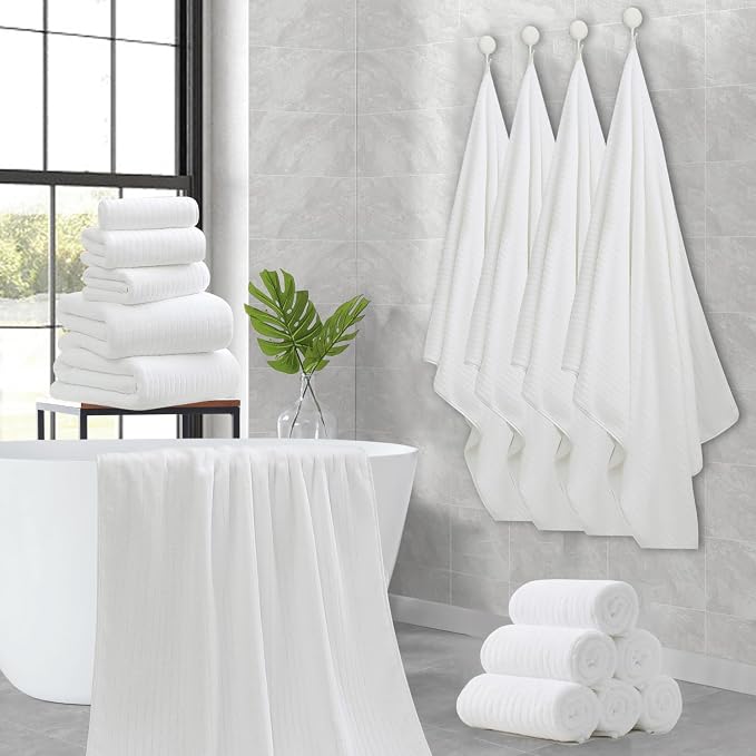 18 Piece Family Bath Towel Set Include 6 Bath Towels,6 Hand Towels and 6 Washcloths Soft Bathroom Towel with Hanging Loops,Highly Absorbent Quick Dry Towels Set for Bathroom,Hotel and Spa-White - Image 8