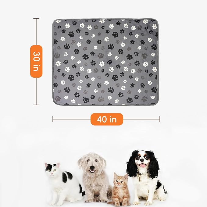 Waterproof Dog Blankets Pet Blanket, 30"x40" Cat Blanket for Indoor Cats, Soft Fluffy Sofa Car Bed Protector, Reversible Sherpa Fleece Puppy Blanket for Small Medium Dogs(Dark Grey-Paws) - Image 2