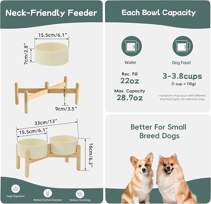 Havniva Elevated Dog Bowls Ceramic Dog Bowls with Stand, Dog Food Bowl | 6.1” Raised Dog Bowls with Non-Slip Wood Stand, Dog Food and Water Bowl Set, Double Dog Feeding Bowls for Small & Medium Dogs - Image 2