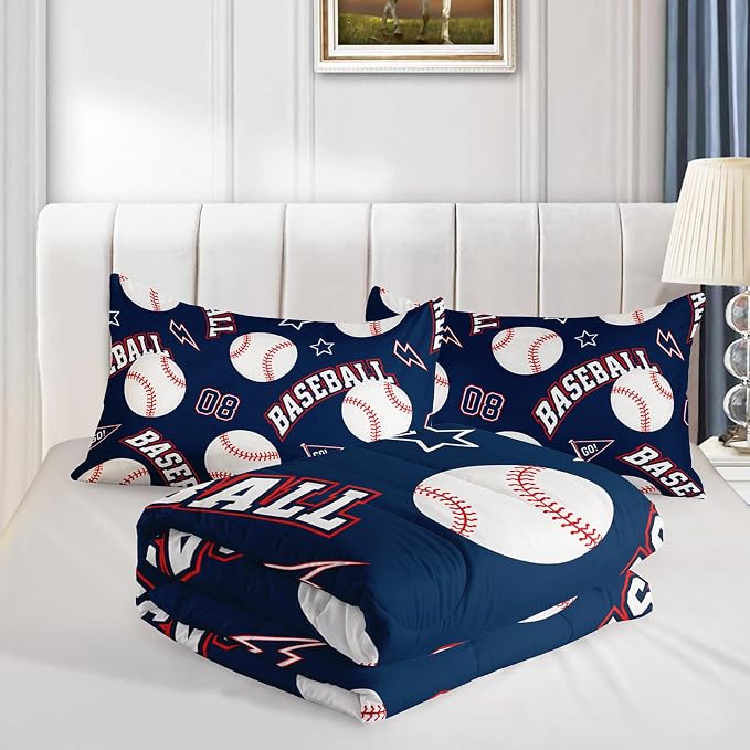 QOOMO 3D Baseballs Comforter Twin Size,Blue Baseball Kids Bedding Set,3Pcs Bedding Set Printed Comforter with 2 Pillowcases,Down Alternative,Soft and Lightweight,for All Seasons - Image 4