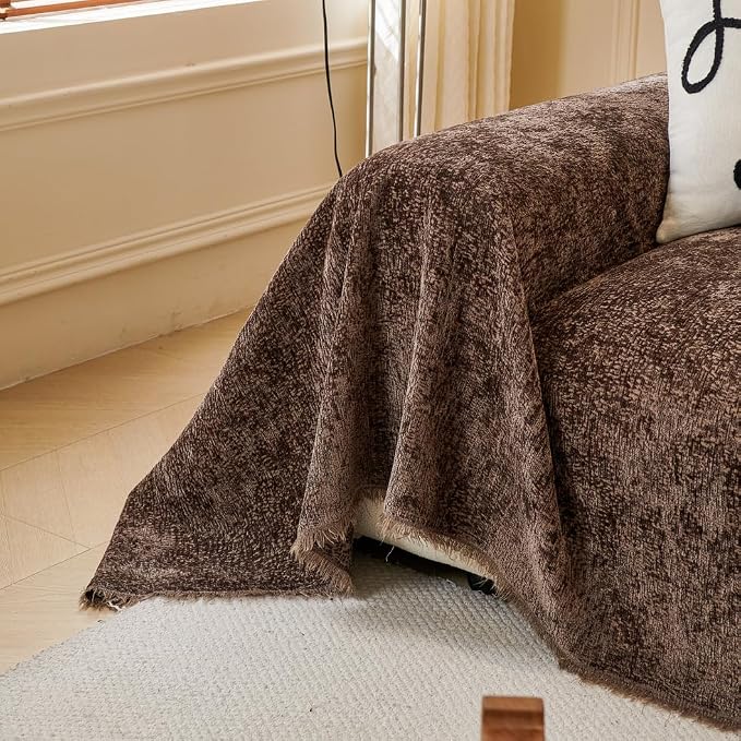 XXL Brown Couch Cover for Dog Scratch Non Slip Chenille Sofa Cover | Wear & Tear Resistant Furniture Protector for Pets Dogs Cats, Suitable for Chairs, Loveseat, L-Shaped Sofas, Tassels Design - Image 3