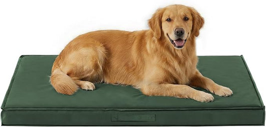 Outdoor Dog Bed Large Sized Dog, Waterproof Extra Large Dog Bed, 44x32x3.5 Inch, Orthopedic Dog Bed with Removable Washable Cover, Rectangle Egg Crate Foam Pet Bed for Outside, Dark Green by Aeroluxe