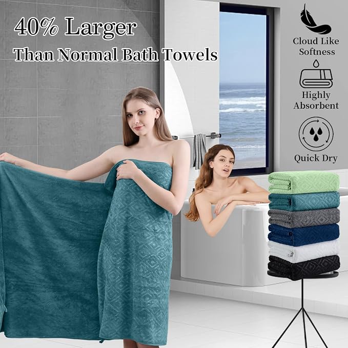 Bath Towel Set of 4 Extra Large Bath Sheet 35"x70" Oversized Bath Towel Soft Microfiber Bathroom Towel for Adults Highly Absorbent Quick Dry Towel for Bathroom,Hotel,Shower Bath Sheet Turquoise - Image 5