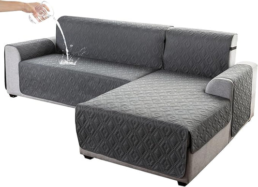Genina Waterproof L Chaise Sectional Cover for Kids Pets (Dark Gray, Large) | Reversible Design,Anti-Slip Fit,Blocks Pet Hair and Scratches,Stain-Resistant & Easy Install,Machine Washable by Genina