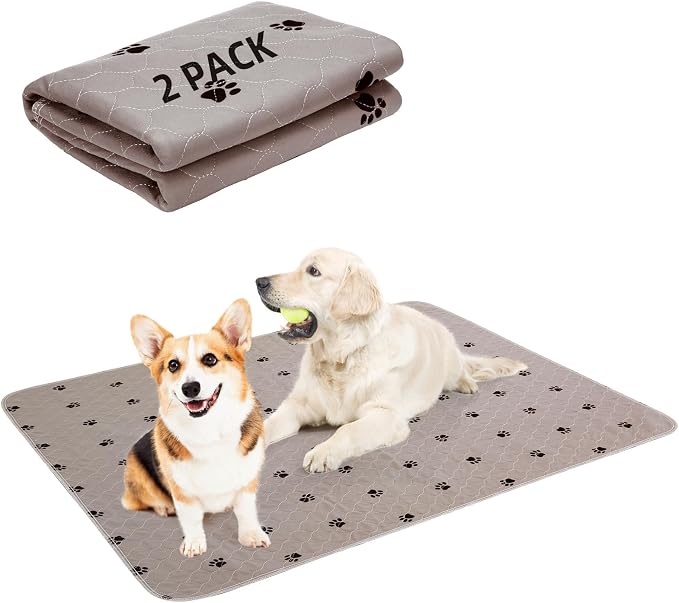 PUPTECK Washable Pee Pads for Dogs Dog Training Pads 2 Pack Brown 36x41 in | Reusable Puppy Potty Training Pad Whelping Mat Pet Food Feeding Mat Leakproof Fast Absorption Non-Slip for Small Animals by PUPTECK