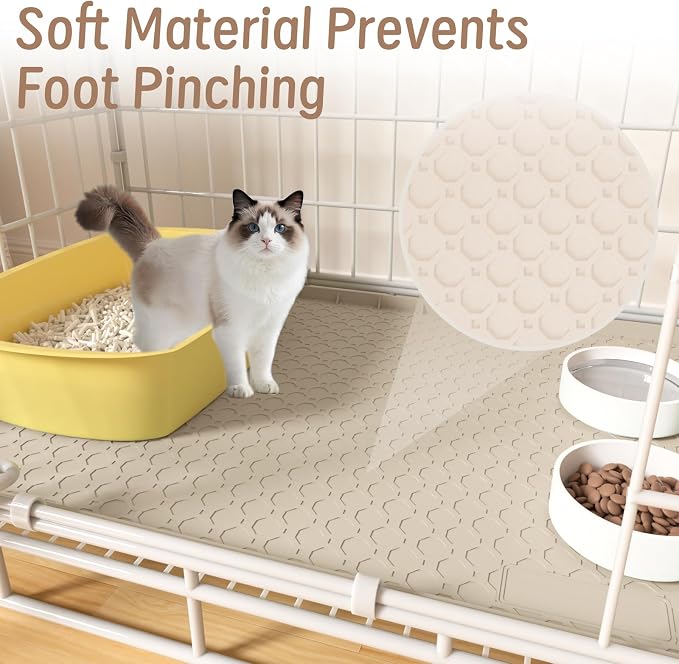 Large Cat Litter Mat 34"x22", Cat Litter Trapping Mat For Litter Box, Silicone Pet Feeding Mat With Raised Edges Waterproof, Beige - Image 7