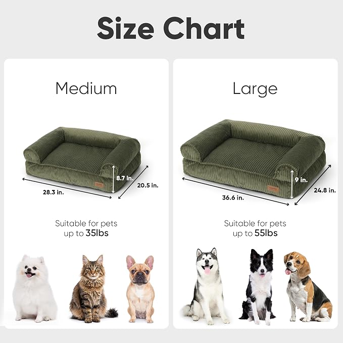 FUKUMARU Dog Couch Bed, Corduroy Cozy Cat Bed, Waterproof, Washable Cover | 28in Orthopedic Dog Beds Sofa for Small Dogs and Large Cats, Cute Warm Cotton Pet Sofa - Image 6
