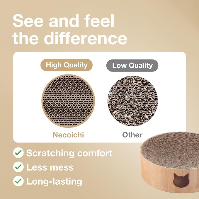 Necoichi Cat Scratcher Bowl for Indoor Cats - Cat Scratching Lounger with Reversible Usability and Extra Comfort for Lounge, Cardboard Bed Couch / (Regular, Oak) - Image 4