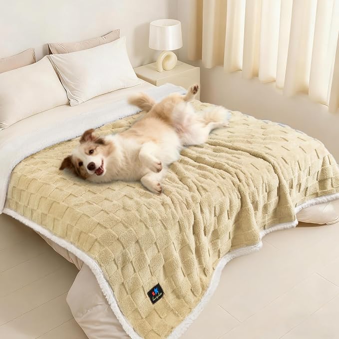 Luciphia Waterproof Dog Blanket, Reversible Fleece & Sherpa, Couch Cover | Soft plush fluffy, washable, puppy, cat, dog bed, crate, car seat, sofa, throw, furniture protector,Yellow,X-Large（85" x 57"） by luciphia