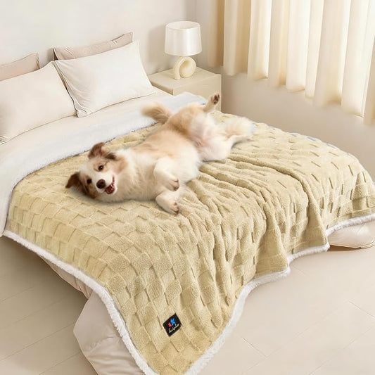 Luciphia Waterproof Dog Blanket, Reversible Fleece & Sherpa, Couch Cover | Soft plush fluffy, washable, puppy, cat, dog bed, crate, car seat, sofa, throw, furniture protector,Yellow,X-Large（85" x 57"） by luciphia