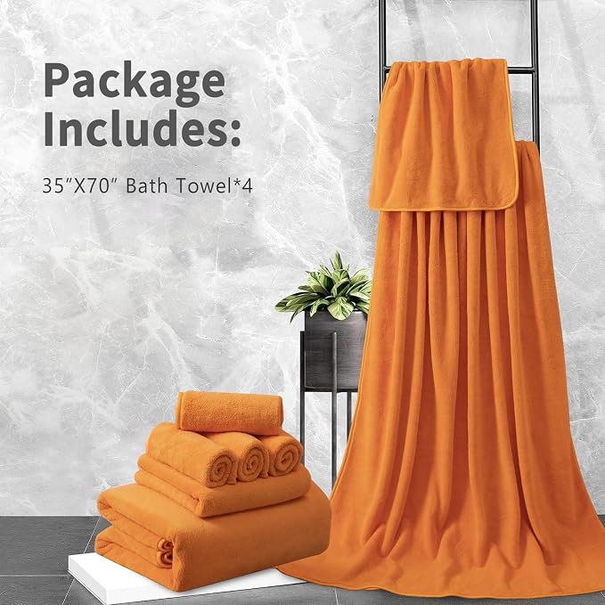 Extra Large Bath Sheet 4 Piece (35"x70")-Ultra Soft Oversized Bath Towel,Bath Sheet Set for Bathroom Hotel,Highly Absorbent Quick Dry Shower Towel Set for Adults,Bathroom Towel-Orange - Image 7