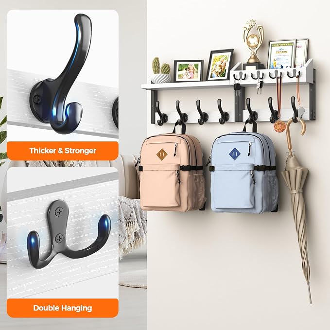 Evermagin 29" Coat Rack Wall Mount with Shelf for Entryway, White | Wall Mounted Coat and Key Rack with Hooks, Key Holder with Mail Organizer for Wall, Living Room, Mudroom, Bedroom - Image 7