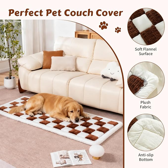 Pet Couch Cover for Dogs & Cats, Soft Flannel Non-Slip Couch Sofa Cover Protector, Dog Bed Sleeping Mat, Washable Reversible Anti-Slip Dog Bed for Small Medium Large Pets(27.6X70.86,Brown) - Image 2