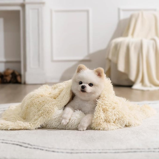 gogobunny Waterproof Dog Blanket for Couch & Furniture Protection - Super Soft Reversible Throw for Large Dogs & Cats, Calming Washable Fur & Sherpa Pet Blanket (25x35 Inch, Beige) by gogobunny