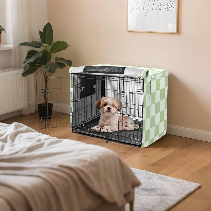 Dog Crate Cover Kennel Cover for Dog Cages Breathable for Wire Cage Indoor Outdoor Checkered Mint Green and White - Image 7