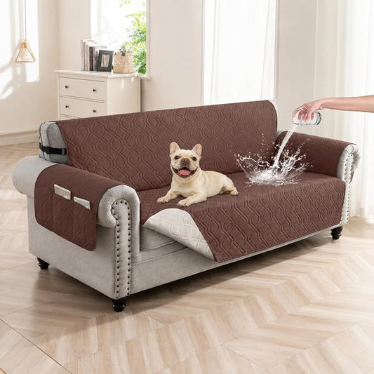 100% Waterproof Couch Cover,Straps&Pockets,pet Friendly,68" Coffee | Washable sofa cover, pet-friendly, scratch-resistant furniture protector, quilted sofa cover, reversible, non-slip backing. by Unknown