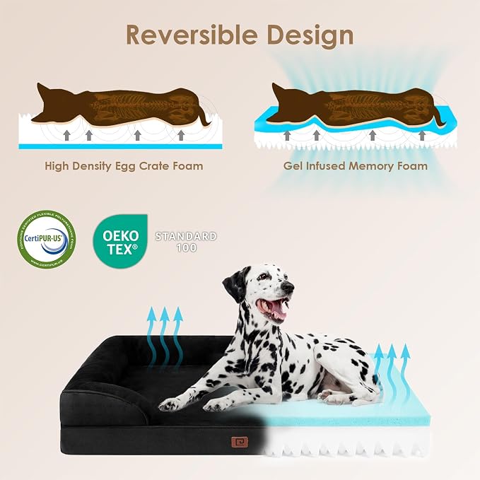 EHEYCIGA Orthopedic XXL Dog Bed, Waterproof Washable XL Big Pet Bed 48" | Non-Slip Bottom and Egg-Crate Memory Foam Extra Large Pet Couch Bed with Washable Removable Cover, Black - Image 4