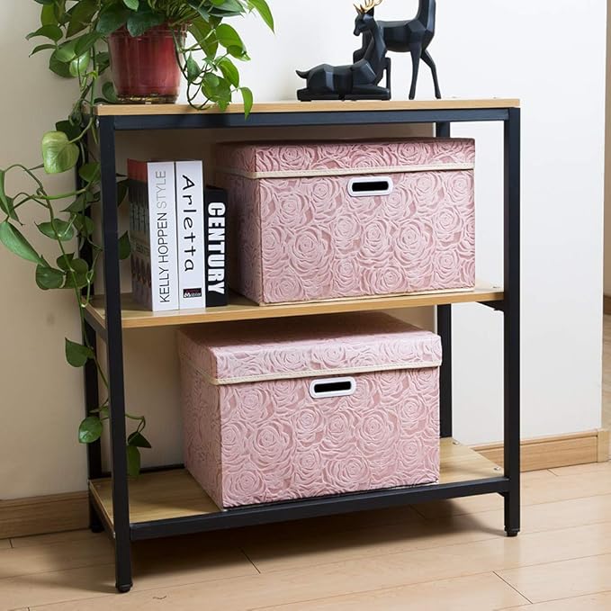 PRANDOM Large Foldable Storage Boxes with Lids [5-Pack] Fabric Decorative Storage Bin Cubes Organizer Containers Baskets with Cover Handles for Bedroom Closet Nursery Pink 17.7x11.8x11.8 Inch - Image 4