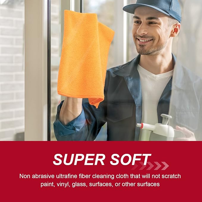 200 Pcs Microfiber Cleaning Cloth 16x16 Inch Microfiber Towels for Car Ultra Absorbent Cleaning Rags Reusable Lint Free Streak Free Detailing Towel for Car Washing Drying Dusting (Orange) - Image 6
