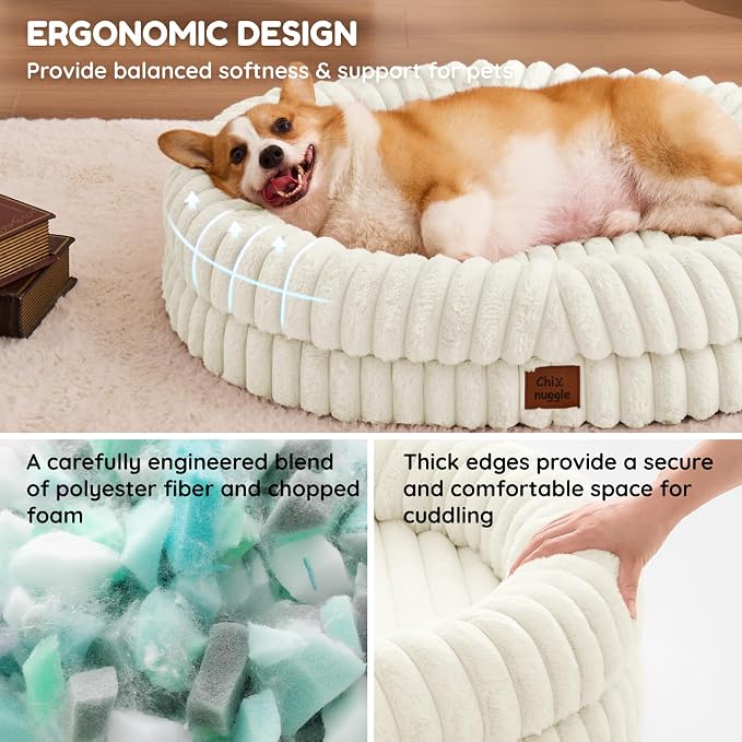 ChiXnuggle Orthopedic Dog Bed, Washable Cover, Faux Fur Bolster Pet Couch | waterproof,egg crate foam,non-slip bottom,for large dogs,cream,35*28*7,dog sofa - Image 4