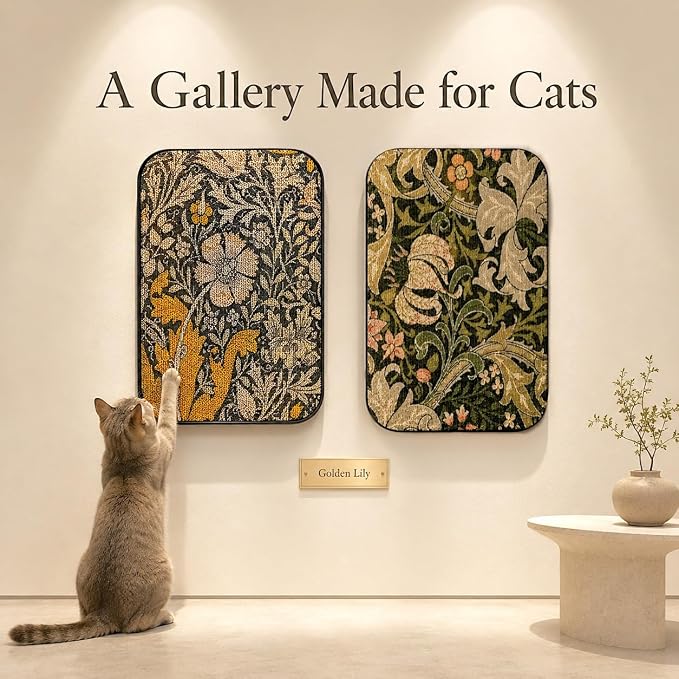 2 Pack Cat Wall Scratcher, Art Cat Scratching Board for Cats | Wall Mounted Cat Scratch Pad, Water-Based Ink, Hook&Loop Strips, Floor or Wall Use, 16.7x11x1 Inch, William Flower - Image 4