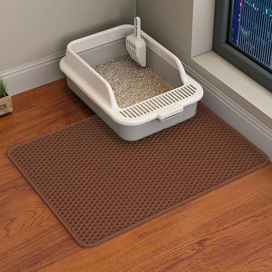 HCY&WLD Cat Litter Mat, Honeycomb Double Layer Cat Litter Trapping Mat, Waterproof Urine Proof Non-Slip, Scatter Control, Less Waste, Easier to Clean (Brown, 24" X 18") by HCY%26WLD