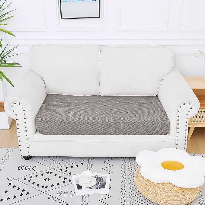 Smiry Waterproof Couch Cushion Covers, Non Slip Seat Cushion Covers | Stretch Jacquard Sectional Sofa Slipcover, Washable Elastic Furniture Protector for Pets, Kid, Medium, Taupe - Image 5
