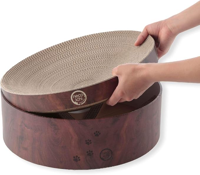 Necoichi Cat Scratcher Bowl Replacement for Indoor Cats - Cat Scratching Lounger with Reversible Usability and Extra Comfort for Lounge, Cardboard Bed Couch / (XL, Dark Cherry) - Image 3