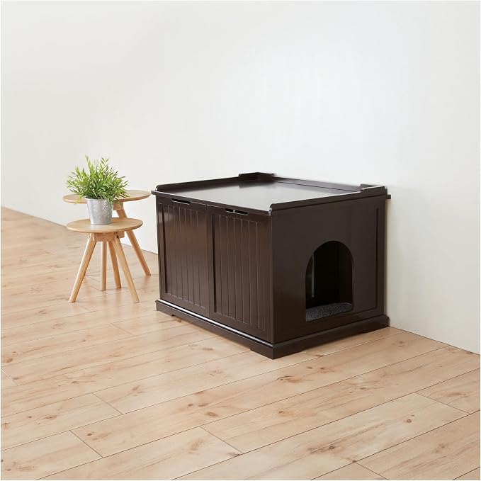 Trixie XL Furniture Litter Box Enclosure (Espresso Brown), Hidden Litter Box for Cats with Openings on Either Ends & Large Ventilations Slots, Double Doors for Easy Cleaning, Removable Divider - Image 2