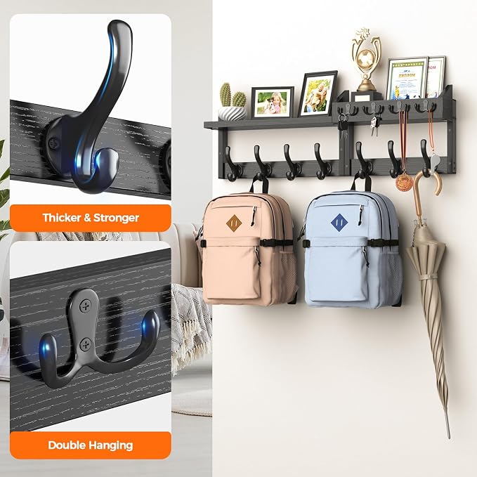 Evermagin 29" Coat Rack Wall Mount with Shelf for Entryway, Black | Wall Mounted Coat and Key Rack with Hooks, Key Holder with Mail Organizer for Wall, Living Room, Mudroom, Bedroom - Image 7