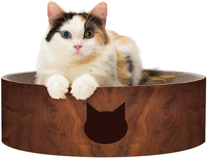 Necoichi Cat Scratcher Bowl for Indoor Cats - Cat Scratching Lounger with Reversible Usability and Extra Comfort for Lounge, Cardboard Bed Couch / (Regular, Dark Cherry) by NECOICHI