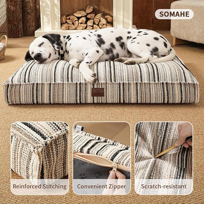 SOMAHE 4 Inch Orthopedic Dog Bed for Crate, 27 x 20 Inch, Black Chenille | Washable Removable Cover, Waterproof Inner Liner, Non-Slip Bottom, Orthopedic Dog Crate Mattress for Medium & Large Dogs - Image 4