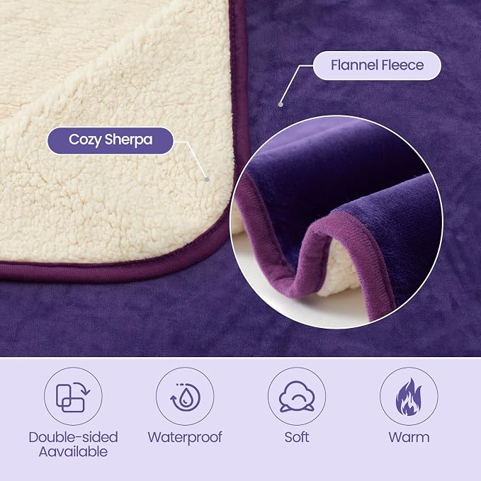 Waterproof Dog Blanket for Couch,Pee Proof Pet Blanket with 3-Layer Protection,Reversible Sherpa & Flannel Furniture Protector for Sofa Bed Car,Gifts for Cat Dog Lovers Christmas,50"x60",Purple - Image 3