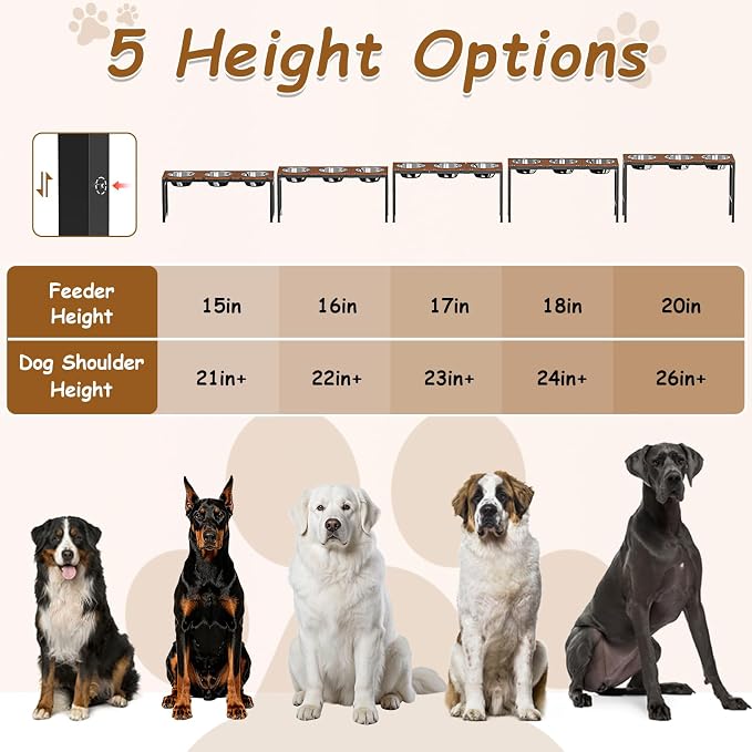5-Height Adjustment 15"-20.5", Raised Dog Bowl Stand for Large Dogs | 3-Bowl Feeding Station; 304 Stainless Steel Bowls, 101oz Each; 3-Angle Tilt Reduces Vomiting; Solid iron Frame - Image 2