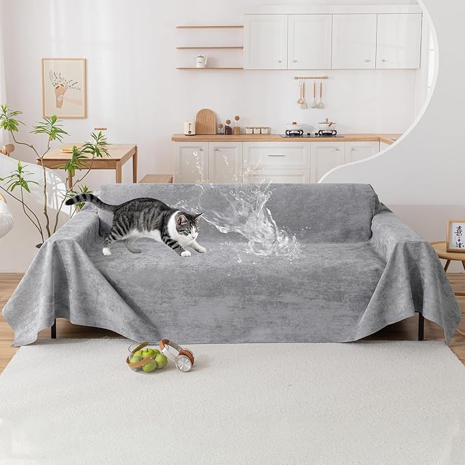 VClife Couch Covers Anti Scratch Sofa Covers for 2 Cushion Couch Sofa, Waterproof Pet Couch Cover for Dog Cat, Washable Couch Slipcover Modern Gray Sofa Cover Throw Furniture Protector, 71"X102" by VCLIFE