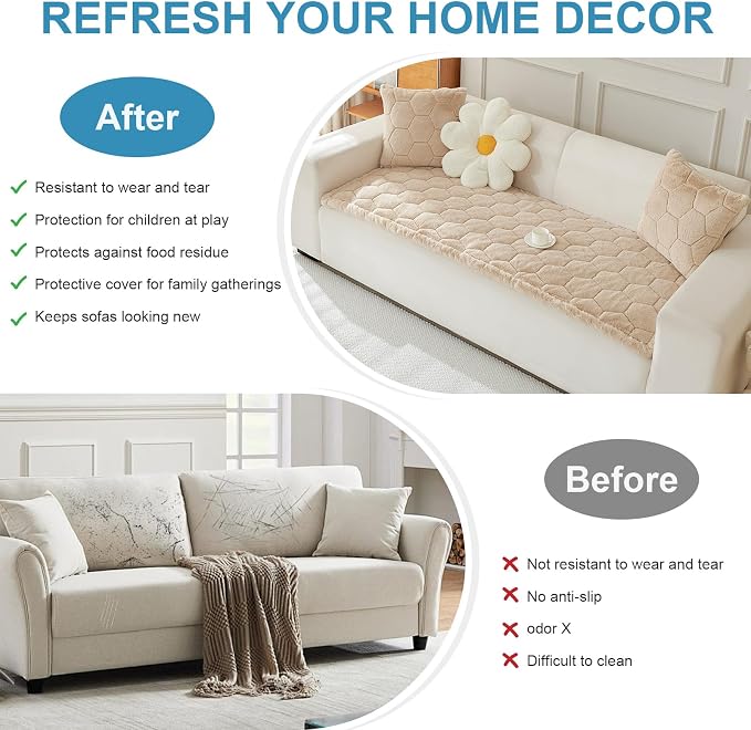 LiveGo Couch Cover for Dogs Washable, Sofa Cover Protector, Couch Covers for 3 Cushion Couch Sofa Pet Friendly, Soft, Non Slip (Light Camel, 90x210 cm / 35.4x82.67 in) - Image 3